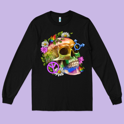 Pride Skull And Transgender Symbol With Peace Long Sleeve Tee Designed By Bundleandbundleshop