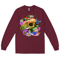 Burgundy Pride Skull And Transgender Symbol With Peace Long Sleeve Tee - BundleAndBundleShop