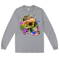 Heather Grey Pride Skull And Transgender Symbol With Peace Long Sleeve Tee - BundleAndBundleShop