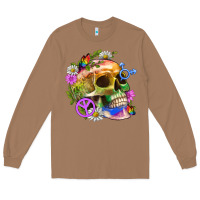 Toasted Coconut Pride Skull And Transgender Symbol With Peace Long Sleeve Tee - BundleAndBundleShop