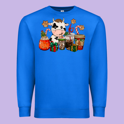 Cow Coffee Cups Christmas Premium Sweatshirt Designed By Cowgirlartshop