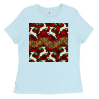 Baby Blue christmas deer and plaid seamless pattern Ladies Tee - BundleAndBundleShop