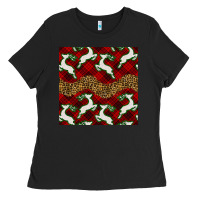Black christmas deer and plaid seamless pattern Ladies Tee - BundleAndBundleShop