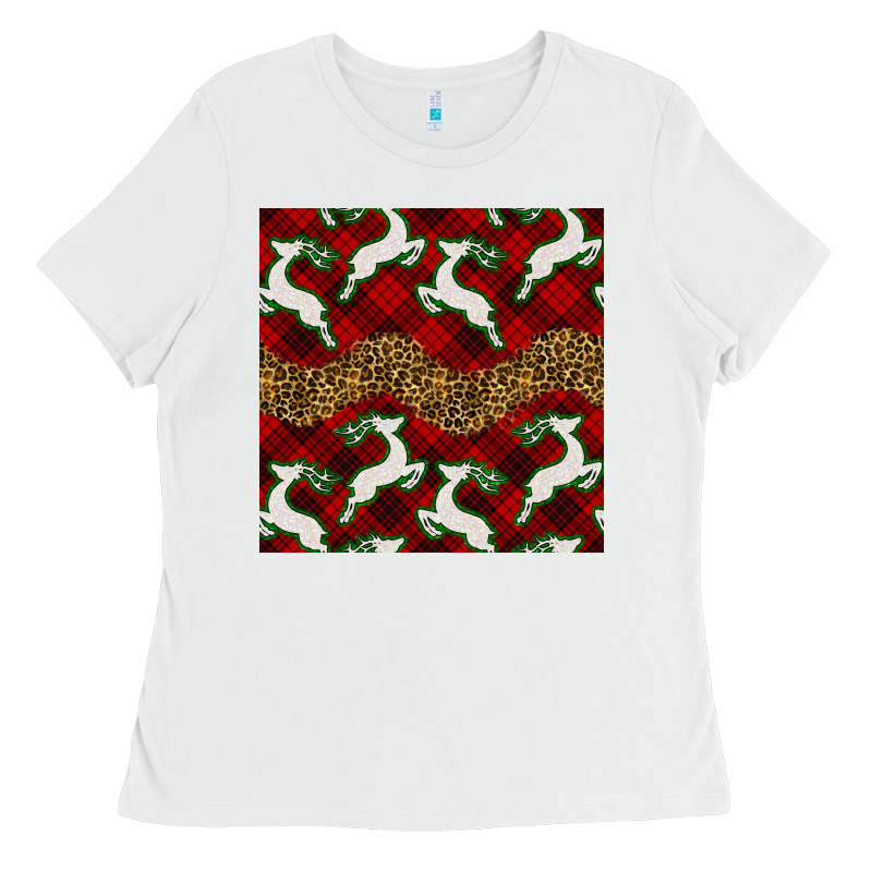 Christmas Deer And Plaid Seamless Pattern Ladies Tee by BundleAndBundleShop | Teevron
