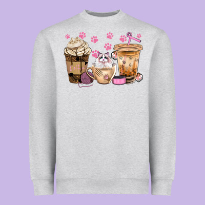 Cat Coffee Cups With Paw Bbs Heavyweight Sweatshirt Designed By Bundleandbundleshop