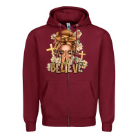 Burgundy Blonde Hair Believe Praying Caucasian Messy Bun Zipper Hoodie - texasbilliewilder