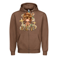 Chestnut Blonde Hair Believe Praying Caucasian Messy Bun Zipper Hoodie - texasbilliewilder