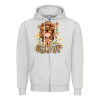 Blonde Hair Believe Praying Caucasian Messy Bun Zipper Hoodie | Teevron