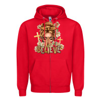 Red Blonde Hair Believe Praying Caucasian Messy Bun Zipper Hoodie - texasbilliewilder