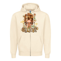 Sandshell Blonde Hair Believe Praying Caucasian Messy Bun Zipper Hoodie - texasbilliewilder