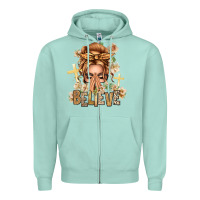 Seafoam Blonde Hair Believe Praying Caucasian Messy Bun Zipper Hoodie - texasbilliewilder