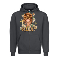 Smoke Blonde Hair Believe Praying Caucasian Messy Bun Zipper Hoodie - texasbilliewilder