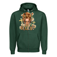 Sports Green Blonde Hair Believe Praying Caucasian Messy Bun Zipper Hoodie - texasbilliewilder