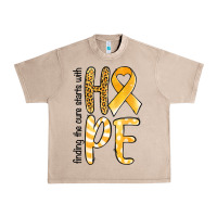French Oak Finding the cure starts with hope Childhood Cancer Urban Heavy Tee - NancyCooperArtShop