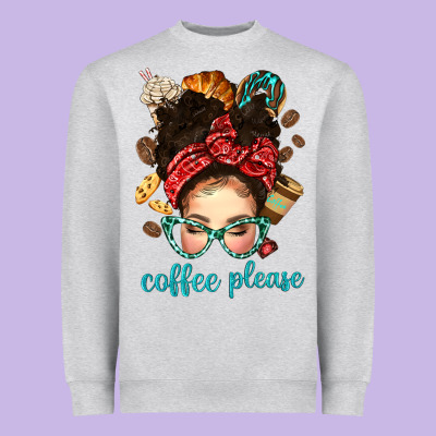 Coffee Please Messy Bun With Coffee Bean Bbs Heavyweight Sweatshirt Designed By Bundleandbundleshop
