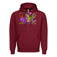 Burgundy Mardi Gras hearts Zipper Hoodie - NancyCooperArtShop