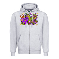 Heather Grey Mardi Gras hearts Zipper Hoodie - NancyCooperArtShop