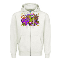 Oatmeal Heather Mardi Gras hearts Zipper Hoodie - NancyCooperArtShop
