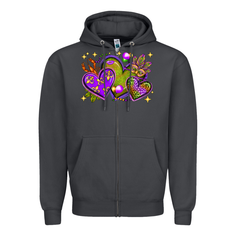 Mardi Gras Hearts Zipper Hoodie by NancyCooperArtShop | Teevron