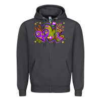 Smoke Mardi Gras hearts Zipper Hoodie - NancyCooperArtShop