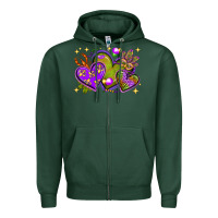 Sports Green Mardi Gras hearts Zipper Hoodie - NancyCooperArtShop