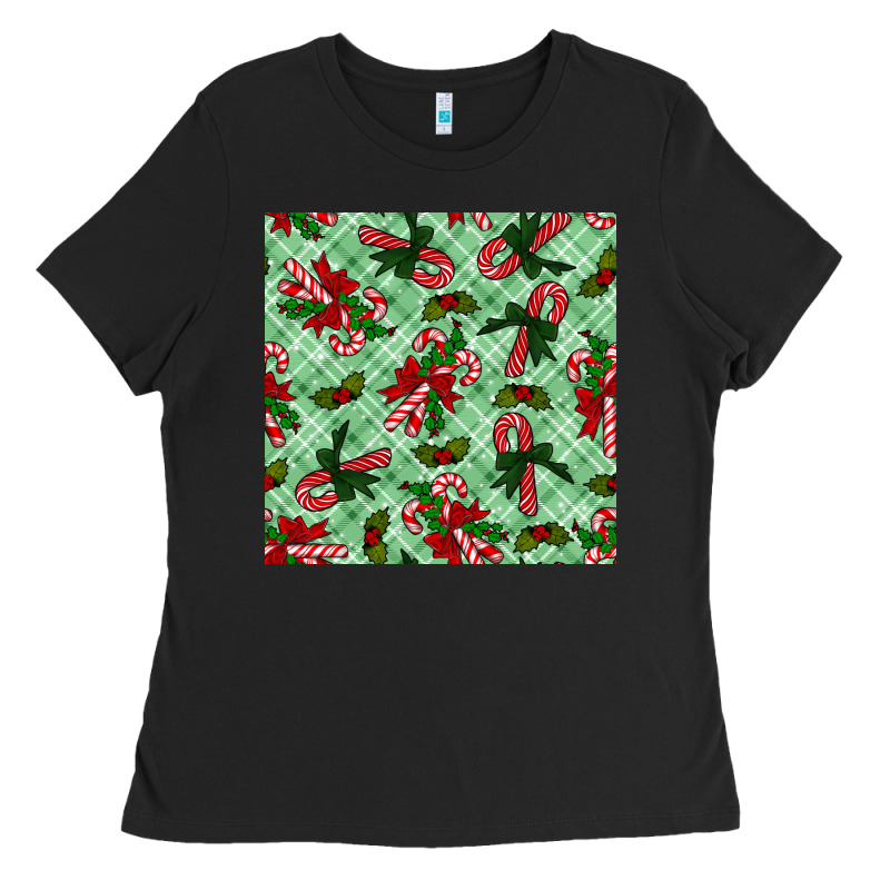 Christmas Candy Cane Seamless Pattern Ladies Tee by BundleAndBundleShop | Teevron