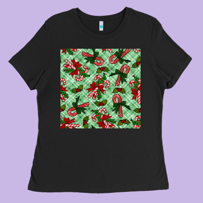 Christmas Candy Cane Seamless Pattern Ladies Tee Designed By Bundleandbundleshop