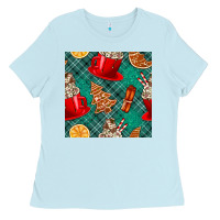 Baby Blue christmas hot chocolate and cookie seamless pattern Ladies Tee - BundleAndBundleShop