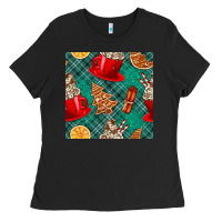 Black christmas hot chocolate and cookie seamless pattern Ladies Tee - BundleAndBundleShop
