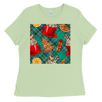 Matcha christmas hot chocolate and cookie seamless pattern Ladies Tee - BundleAndBundleShop