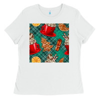 White christmas hot chocolate and cookie seamless pattern Ladies Tee - BundleAndBundleShop