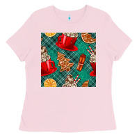 Bubblegum Pink christmas hot chocolate and cookie seamless pattern Ladies Tee - BundleAndBundleShop