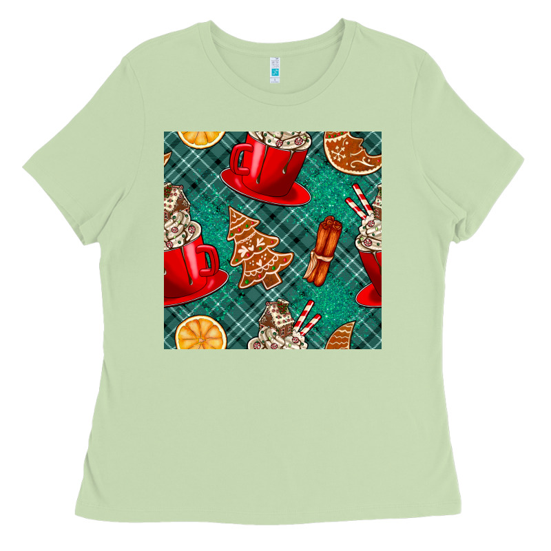 Christmas Hot Chocolate And Cookie Seamless Pattern Ladies Tee by BundleAndBundleShop | Teevron