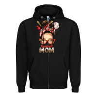 Black Baseball Mom Messy Bun Zipper Hoodie - texasbilliewilder