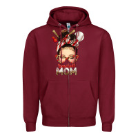 Burgundy Baseball Mom Messy Bun Zipper Hoodie - texasbilliewilder