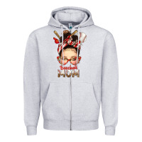 Heather Grey Baseball Mom Messy Bun Zipper Hoodie - texasbilliewilder