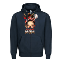 Navy Baseball Mom Messy Bun Zipper Hoodie - texasbilliewilder