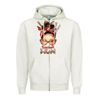 Oatmeal Heather Baseball Mom Messy Bun Zipper Hoodie - texasbilliewilder