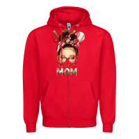 Red Baseball Mom Messy Bun Zipper Hoodie - texasbilliewilder