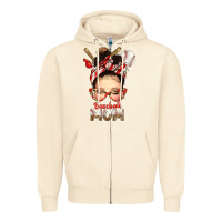 Sandshell Baseball Mom Messy Bun Zipper Hoodie - texasbilliewilder