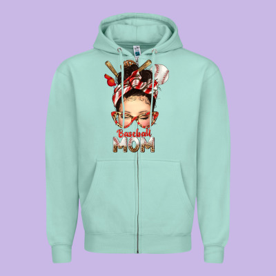 Baseball Mom Messy Bun Zipper Hoodie Designed By Texasbilliewilder