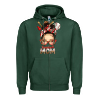 Sports Green Baseball Mom Messy Bun Zipper Hoodie - texasbilliewilder