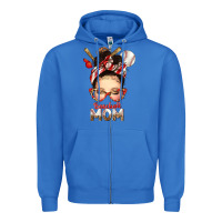 True Royal Baseball Mom Messy Bun Zipper Hoodie - texasbilliewilder