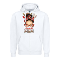 White Baseball Mom Messy Bun Zipper Hoodie - texasbilliewilder