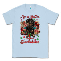 Dusty Blue Christmas life is better with a dachshund Classic Tee - JahusDesignShop