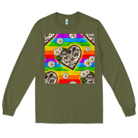 Army Green Pride LGBTQ+ Cowhide Hearts And Daisy Patterns Long Sleeve Tee - BundleAndBundleShop