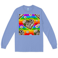 Colony Blue Pride LGBTQ+ Cowhide Hearts And Daisy Patterns Long Sleeve Tee - BundleAndBundleShop