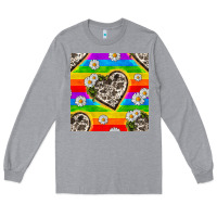 Heather Grey Pride LGBTQ+ Cowhide Hearts And Daisy Patterns Long Sleeve Tee - BundleAndBundleShop