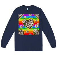 Navy Pride LGBTQ+ Cowhide Hearts And Daisy Patterns Long Sleeve Tee - BundleAndBundleShop