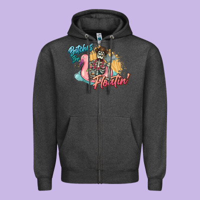 Bitches Be Floatin' Skeleton Summer Zipper Hoodie Designed By Nancycooperartshop